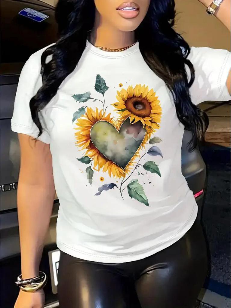 TEMU Valentine's Heart Women's Short Sleeve Crew Neck Top