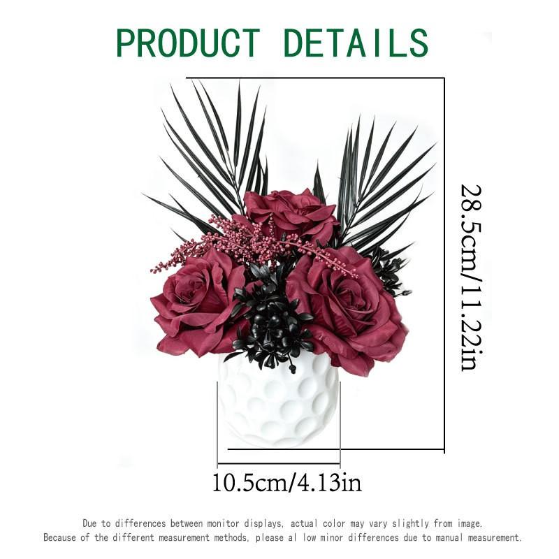 Gothic Halloween Artificial Rose Bonsai With Sword Leaves Dark Decorative Fake Flower Arrangement Home Office Cemetery Theme