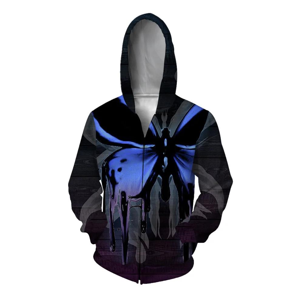 

Осенне-зимние толстовки с капюшоном на молнии с принтом бабочек, мужская толстовка с капюшоном, мужская готическая толстовка с капюшоном на молнии, мужская одежда