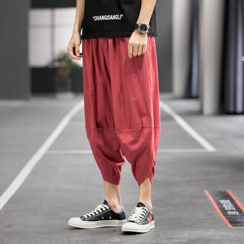 Pantaloni Harem Harajuku pentru Bărbați Pantaloni Joggers de Vară din Bumbac și In pentru Bărbați Pantaloni de Trening Stil Chinezesc Vintage pentru Bărbați Modă