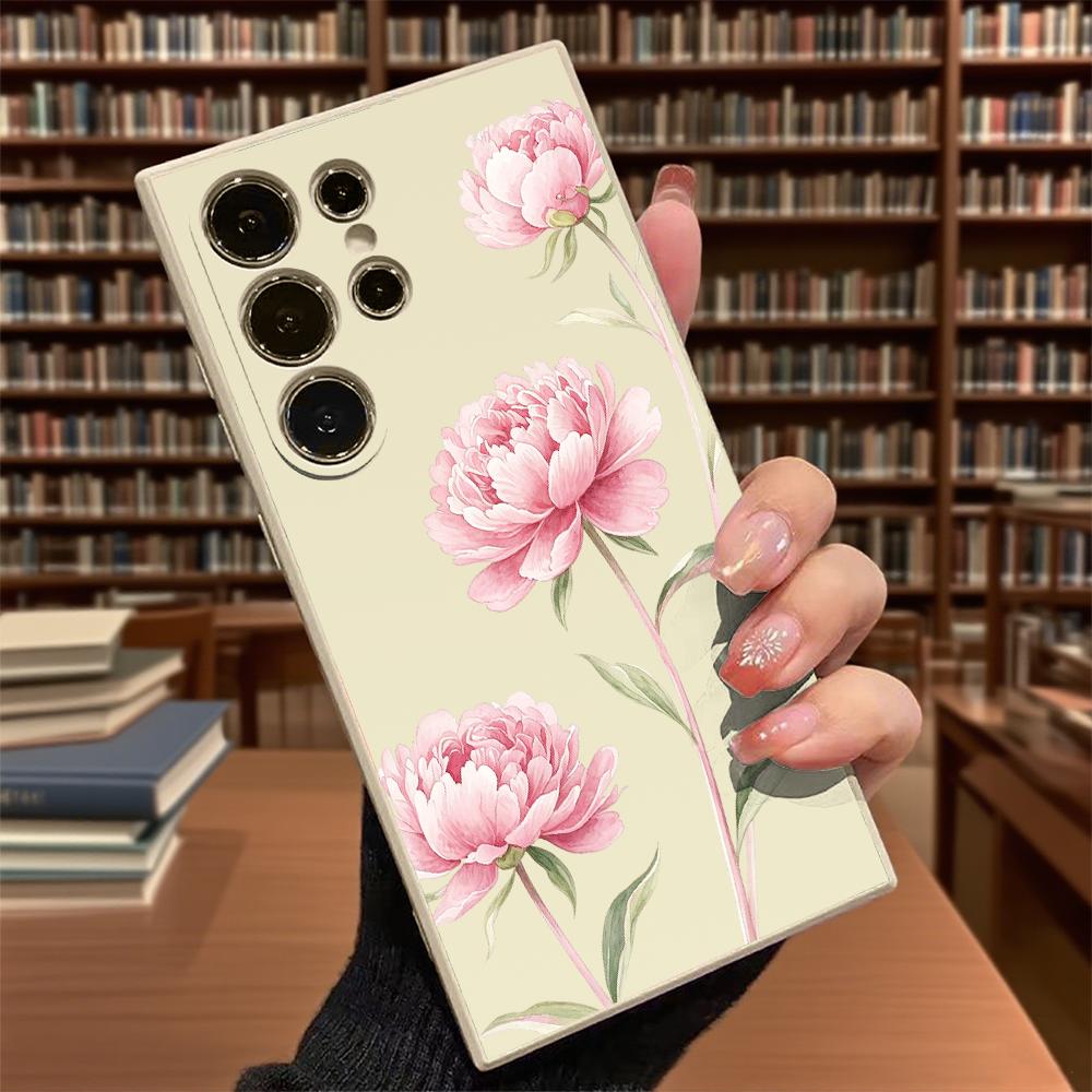 Pink Peony Watercolor Soft TPU Case Slim Shockproof Protective Cover For Samsung Galaxy S Ultra FE Plus A Series 5G