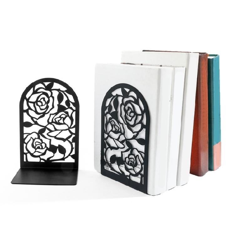 Modern Rose Themed Metal Bookends Easy To Clean Surfaces For Efficient Desktop Organization