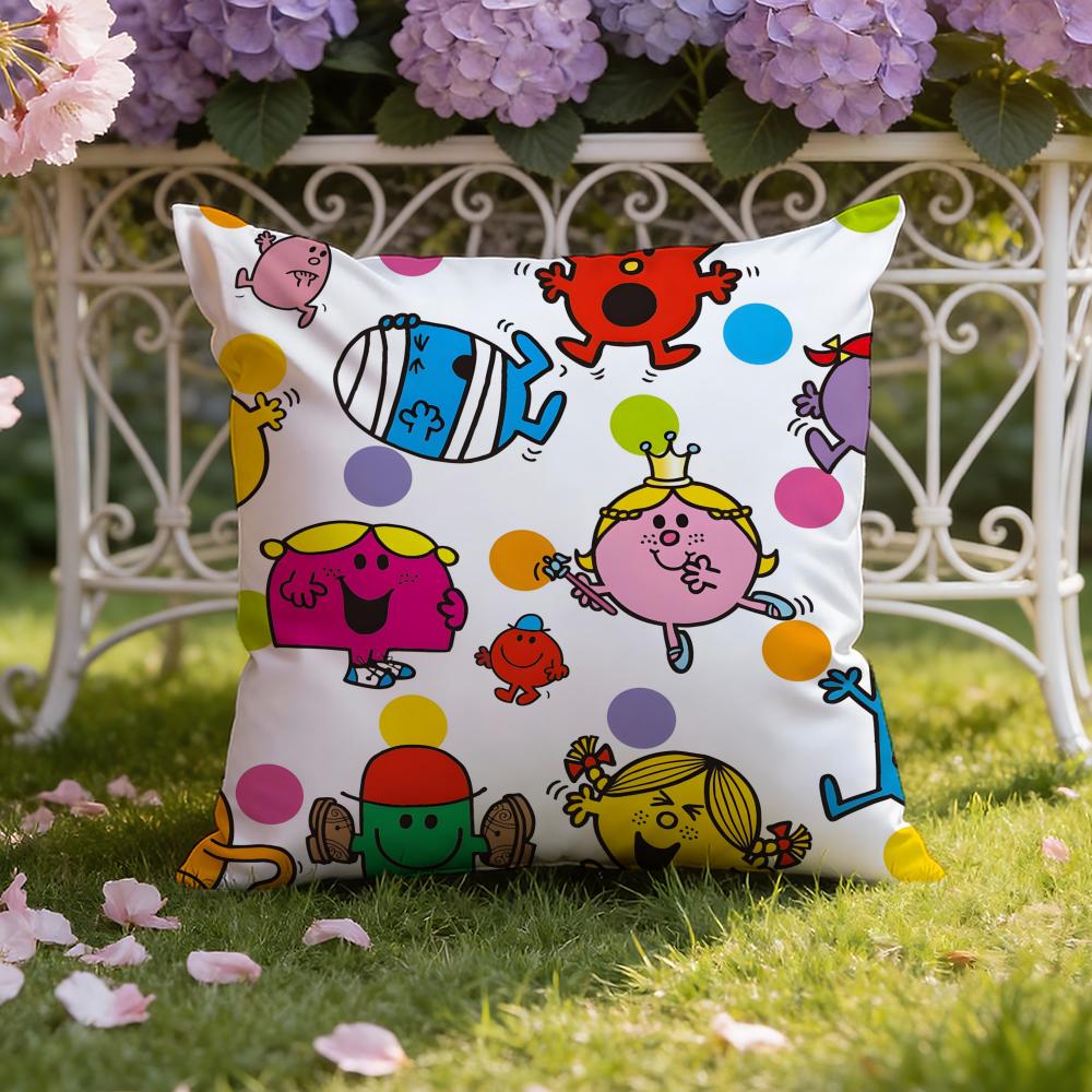 Cartoon Mr. Men and L-Little Miss Cushion Cover Home & Car Dual-Scene Pillow Cover: Reversible for Premium Comfort