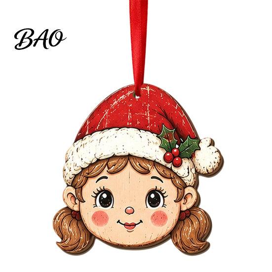 Decorative Wooden Crafts Christmas Tree Pendants with Red Rope, Cute Cartoon Hanging Ornaments Gifts for Family Holiday Home Decoration, Fireplace And