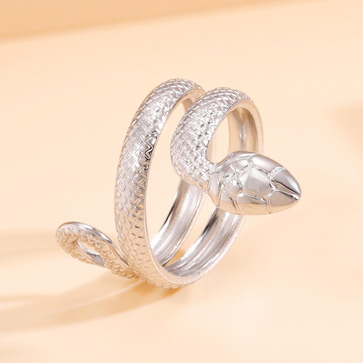 Unisex Punk Double Circle Snake Stainless Steel Ring – Bold European & American Style Snake Finger Ring for Men and Women.