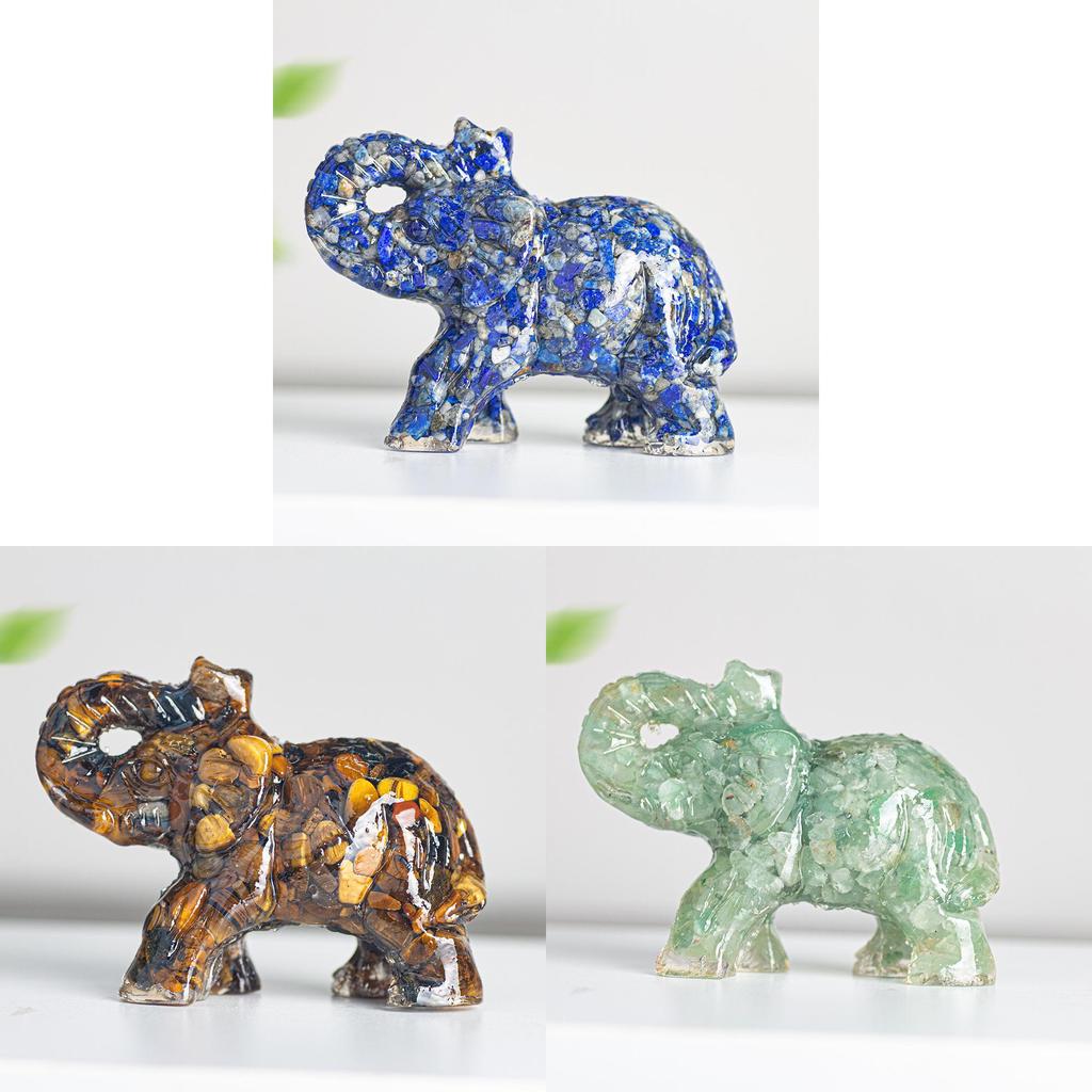 Crystal Elephant Resin Figurine With Semiprecious Stones For Office And Party Decoration