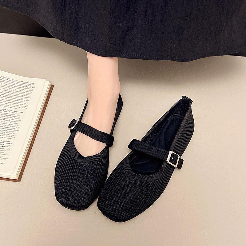 Daily Comfortable Simple Classic Solid Color Flat-soled Knitted Shoes Soft Sole One Pedal Single Shoes Women