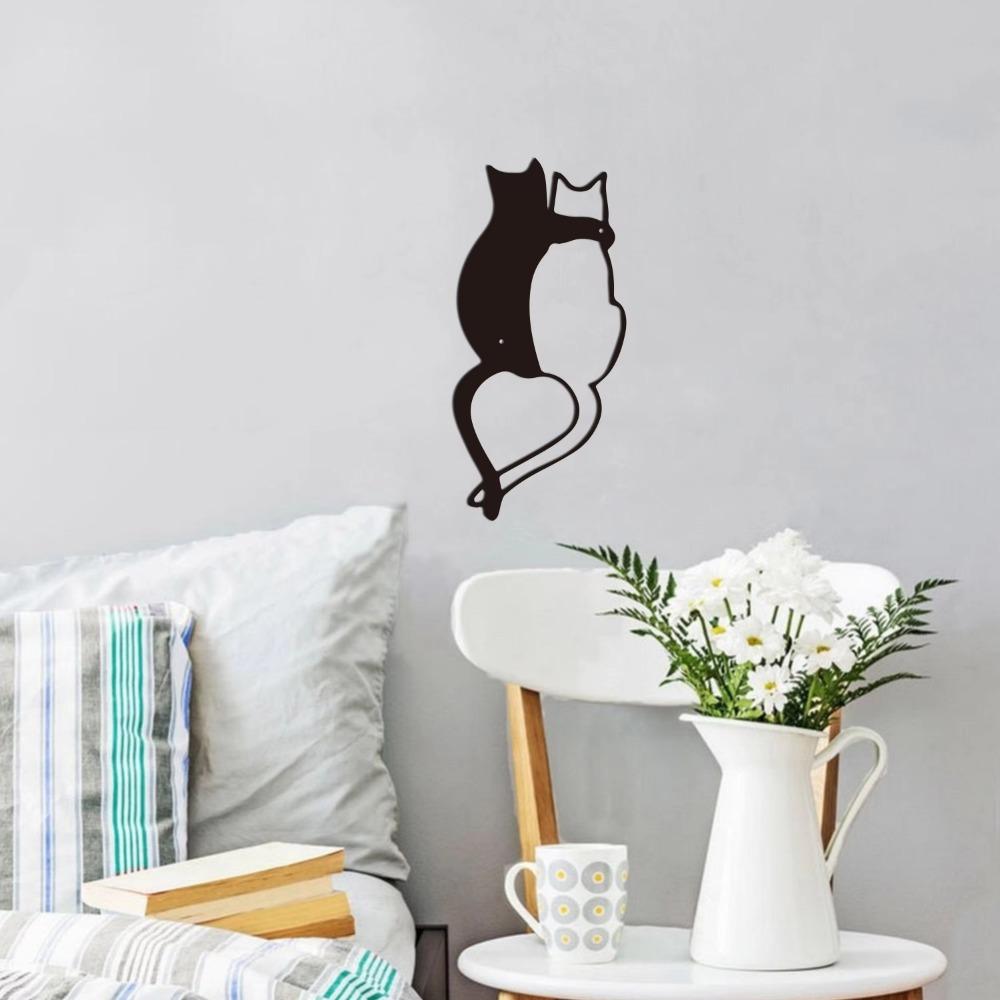 1pc Decoração de parede de metal preto intrincado Gato bonito com cauda em forma de coração Perfeito para amantes de gatos Decoração de quarto e casa elegante