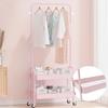 Pink Floor Carbon Steel Hanging Clothes Rack with 2 Baskets,Metal Silent Movable Storage Rack for Laundry Room, Balcony, Bedroom