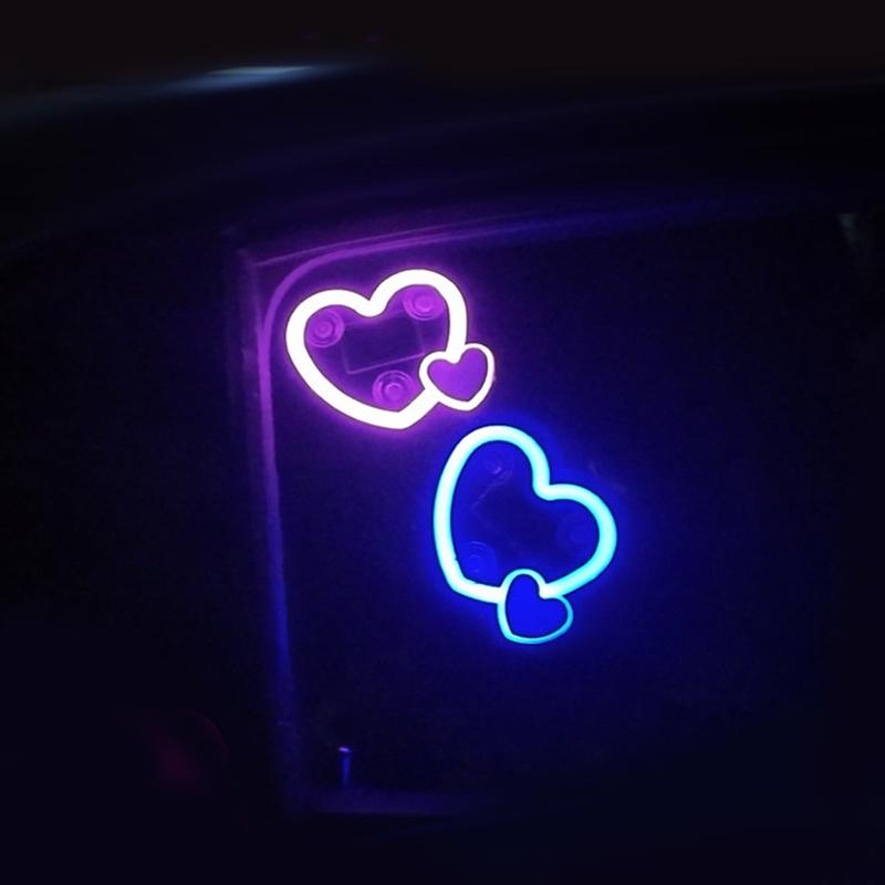 Universal Solar Car LED Window Decoration Lamp Dual Heart Neon Light Auto Interior Ambient Atmosphere Lamp Car Accessories