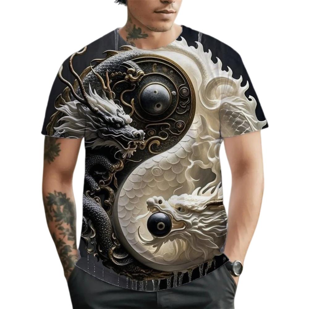 Cool Retro Dragon Pattern 3D Printed Design Men's T-Shirt Summer Fashion Trend Round Neck Breathable Daily Sports Casual Top