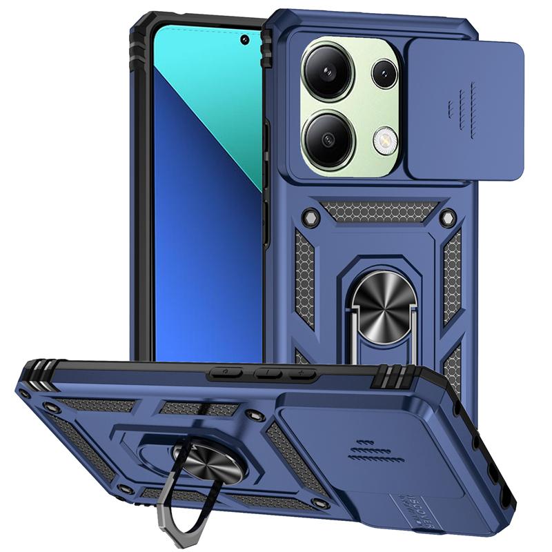 For Xiaomi Poco M6 Pro 4G Case Slide Camera Armor Phone Case For Poko Little M 6 6M PocoM6 M6Pro Magnetic Holder Ring Back Cover