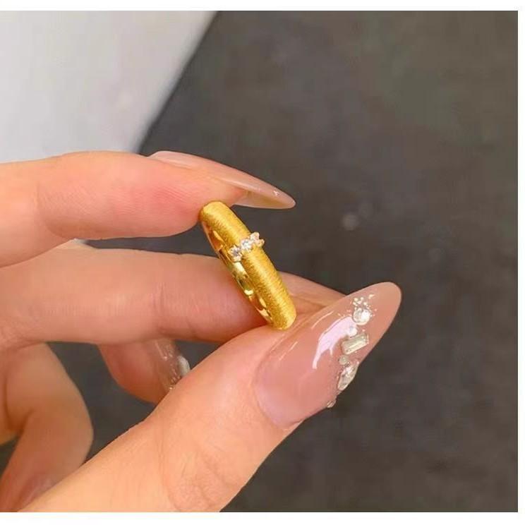 Luxurious Gold Color Satin Finish Ring With Adjustable Fit And Dot Diamond Perfect Gifting For