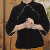 New Chinese Style Gold Velvet Mulberry Silk Women's Autumn Black Base Top Shirt