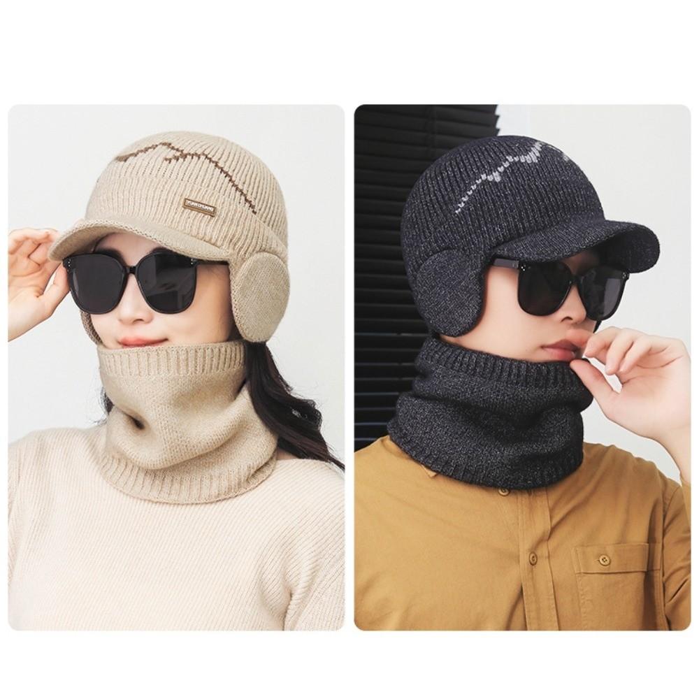 2Pcs Set Windproof Sheep Wool Scarf Plush Winter Autumn Hat with Earflap  Outdoor
