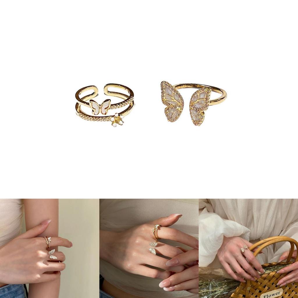 Fashionable Korean Daejeon White Mother Of Pearl Butterfly Ring For Women