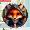 2D Flat 20*20cm1pc Cute Fox with Cloak High Quality Round Hanging Sign, Charming Fox&Butterfly Patterns Window Art Ornament, Exceptional Wooden Gift