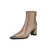 Fashion 2025 NEW Autumn Women Boots Split Leather Square Heel Women Shoes Pointed Toe High Heel Mid-calf Modern Boots