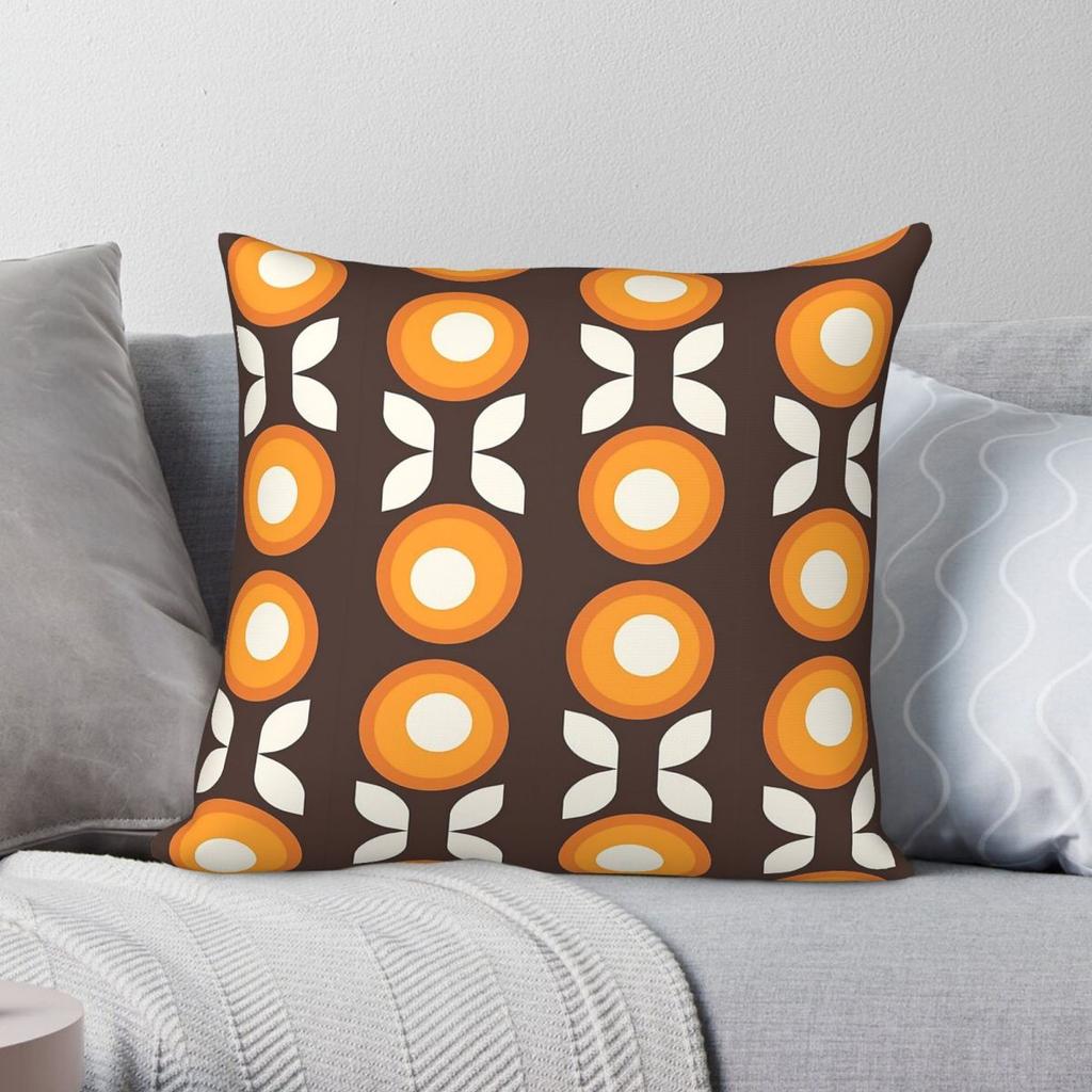 Federa Cuscino Quadrata Arancione Fiore Stile Mid-Century Modern Poliestere Lino Velluto Fantasia Zip Decorativa Copricuscino per Divano