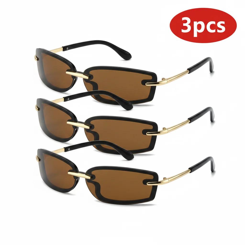 

3PCS Women Sunglasses Black Sunglasses Small Y2K Futuristic Shades Women s Metal Temples Sun Glasses Summer Eyewear Accessories