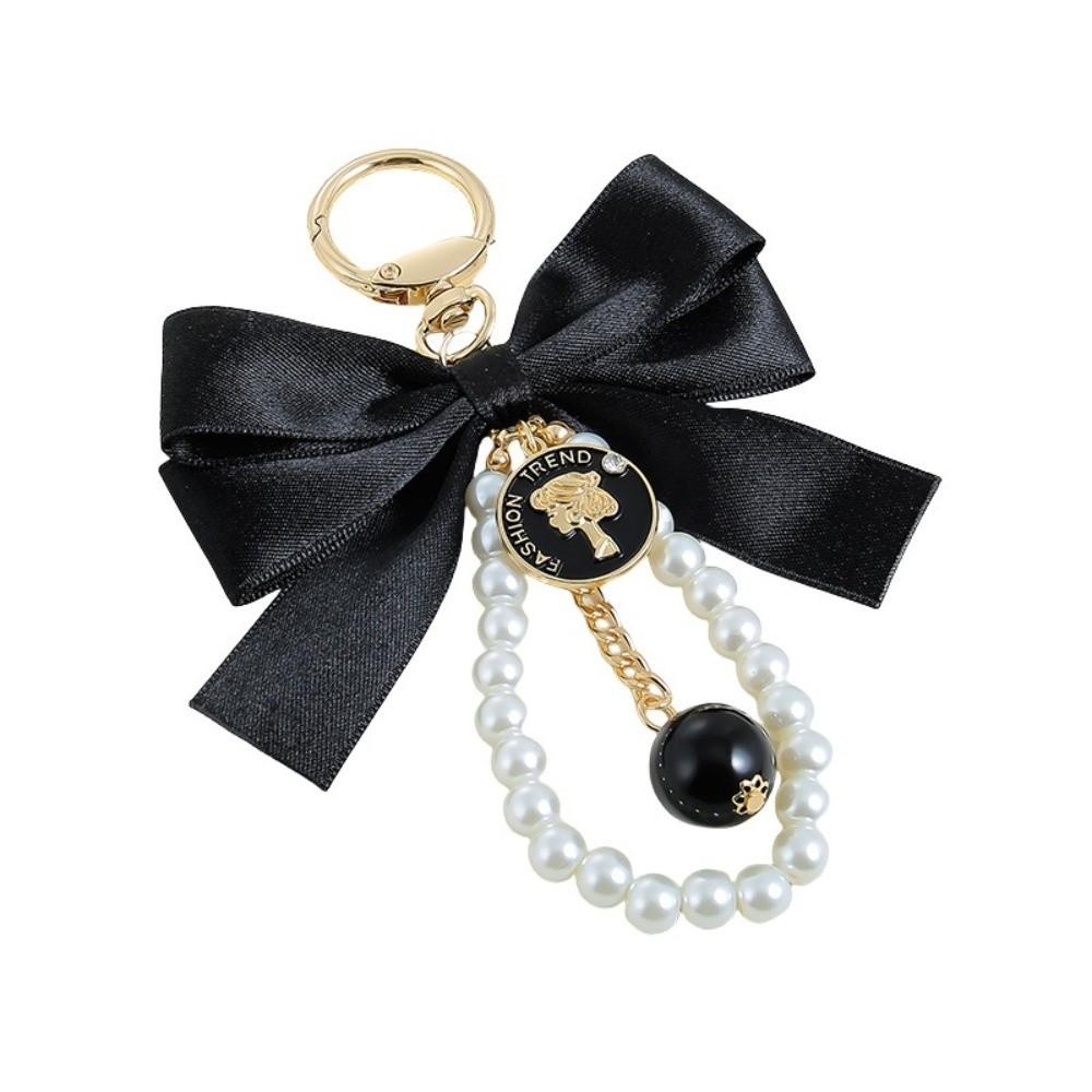 Car Pendant Bow Key Chain Big Bow Car Key Holder Exquisite Pearl Beaded Pendant Keyring