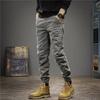 Fashion Slim Tie One's Feet Men's Cargo Pants Classic Pocket Street Casual Button Youth Solid Color All-match Male Trousers