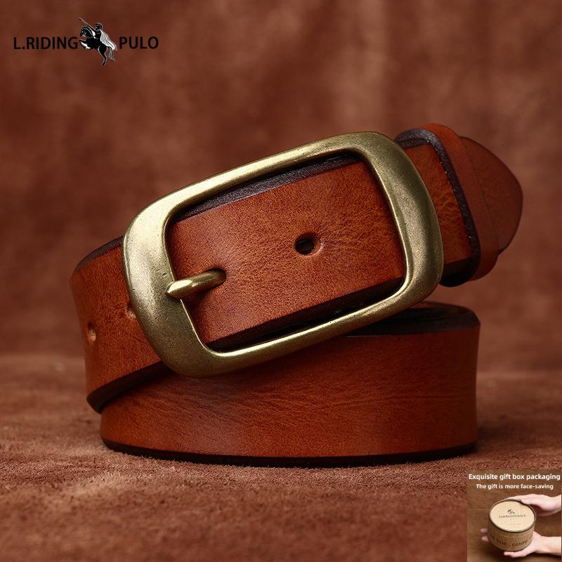 Retro Personality Bevel Handmade Men's and Women's Genuine Leather Leather Belt Pin Buckle Jeans Belt