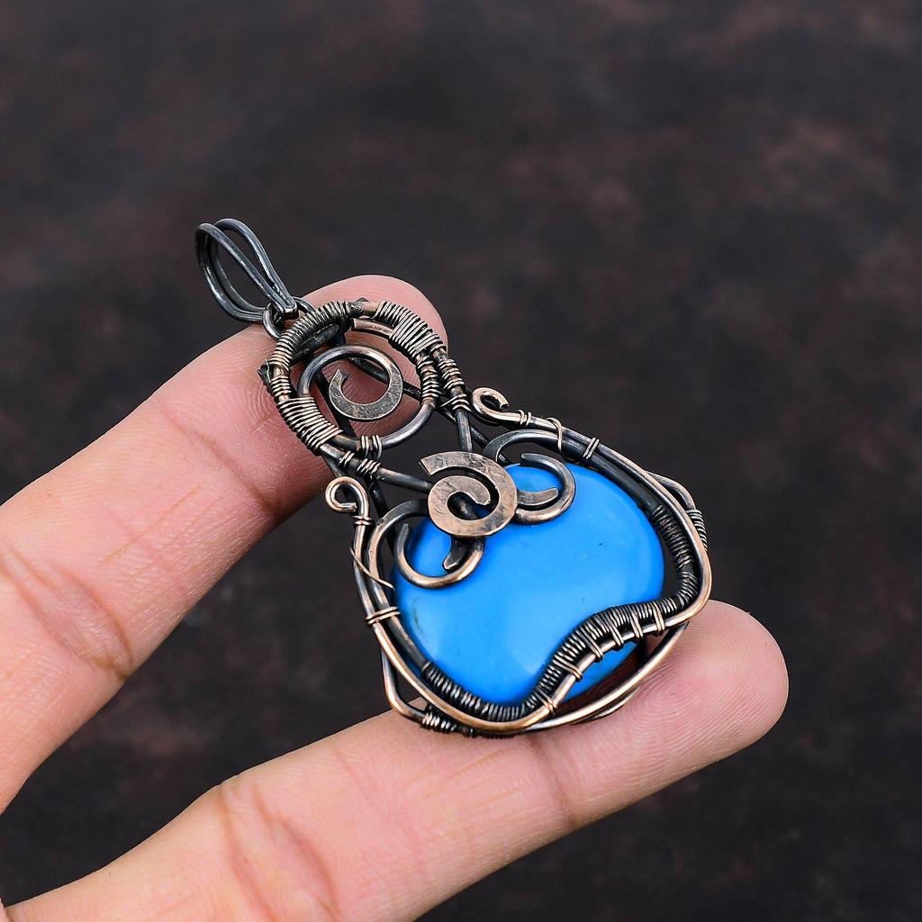 Sleeping Beauty Turquoise Pendant Copper Wire Wrapped Jewelry Handmade Pendant Copper Pendant Anniversary Gift Wire Wrapped Gemstone Pendant