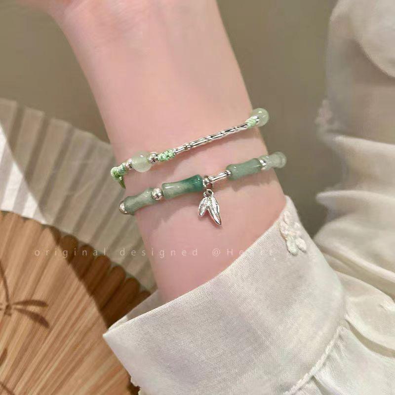 Exquisite Double-Layer Bamboo Jade Bracelet: Women's Light Luxury National Style Hand Jewelry