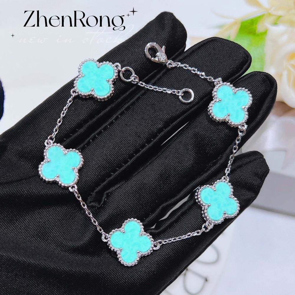 Hellblaues Schlüsselbein-Halsketten-Set für Damen Celadon-Stein Kleeblatt-Anhänger Einzigartiges Armband Amethyst-Steckohrringe