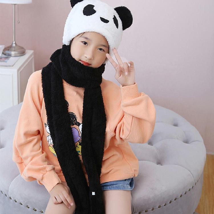 Kapuzenschal Mütze Nackenwärmer mit Tasche Fäustlinge Panda Ohren Kinder Plüsch Ohrenklappenmütze