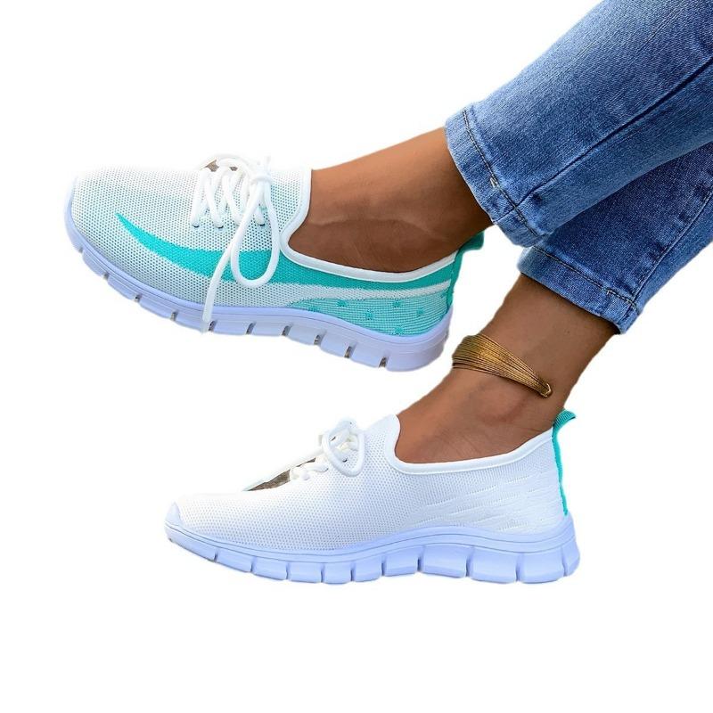Spring Autumn Women's Breathable Fly-woven Mesh Casual Sports Lace-up Color Matching Women's Single Shoes