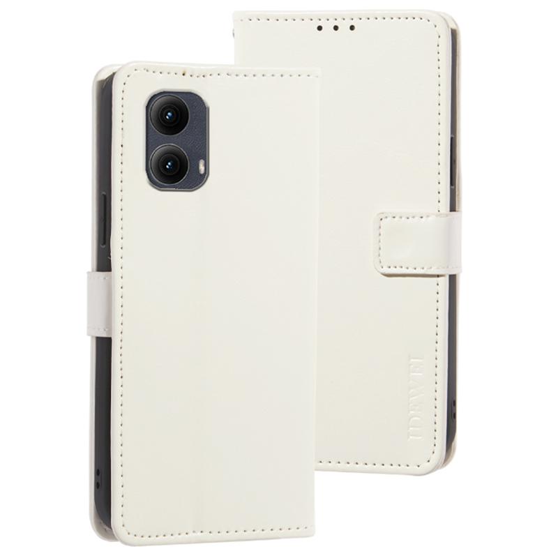 

For Motorola Edge (2024) 5G Case Stand View Leather Phone Cover Crazy Horse Texture White