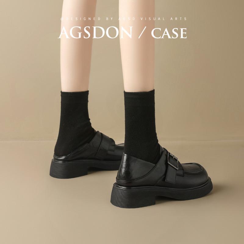 Augustine black loafers women's 2025 autumn new platform British style jk casual commuter small leather shoes