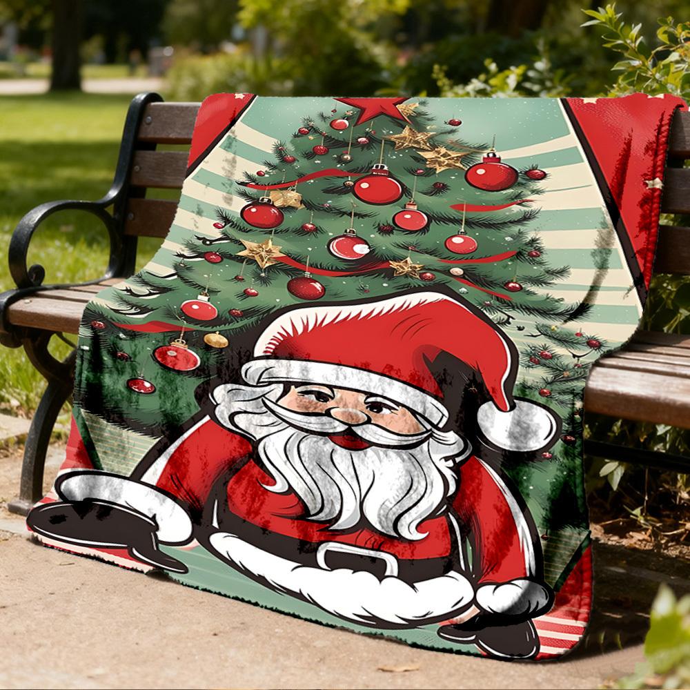 1pc Christmas Santa Claus Outdoor Flannel Blanket Soft All Season Polyester Throw , Perfect for Picnics & Travel , Picnic Accessory