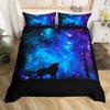 Galaxy Wolf Duvet Cover Set Full Size, Bedding Set for Boys Girls, Wolf Head Printed Duvet Cove Set 1 Quilt Cover 2 Pillowcases