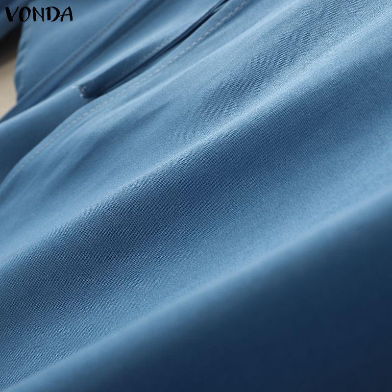 VONDA Women V-Neck Long Sleeve Lace-up Irregular Solid Color Casual Blouse