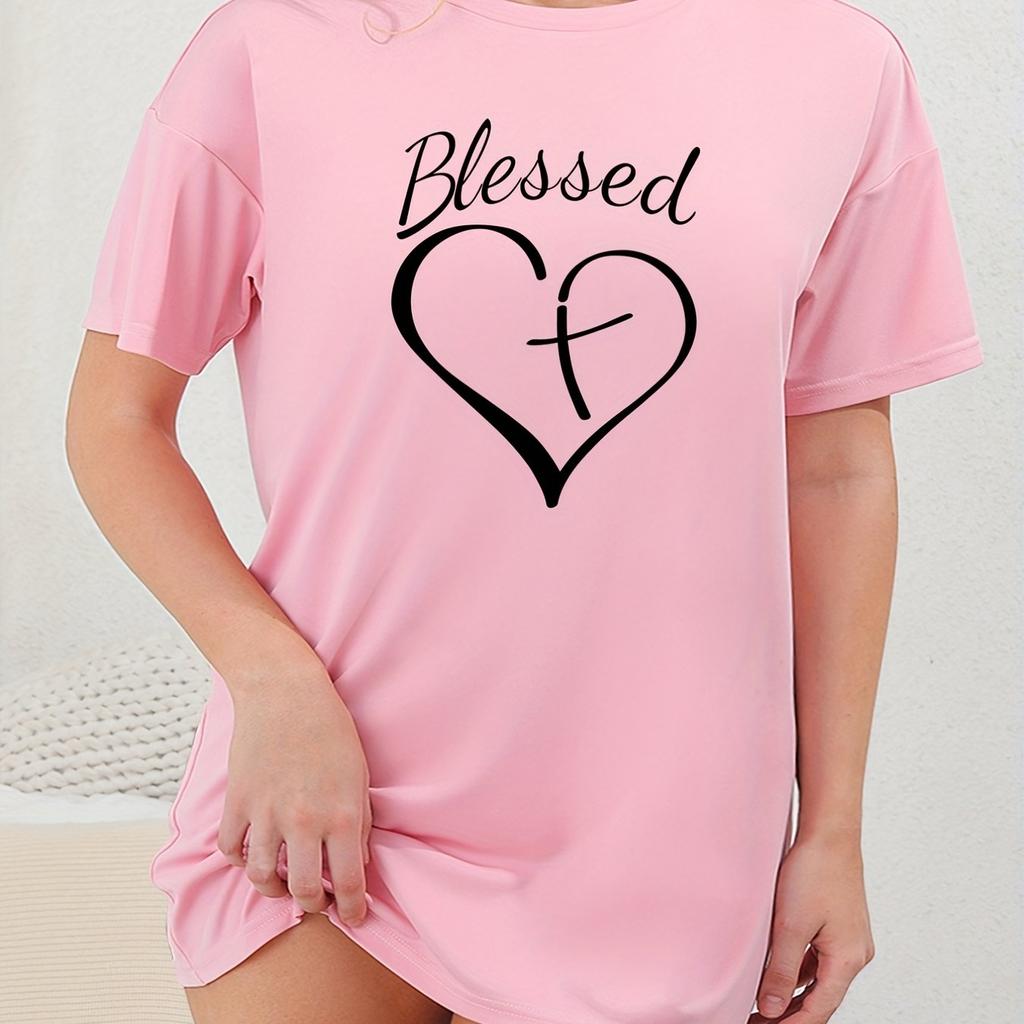 Women's Loose Homewear Plus Size Nightgown 3D Printed Heart Short Sleeve T-Shirt Tops Long Tops Micro Stretch Dresses