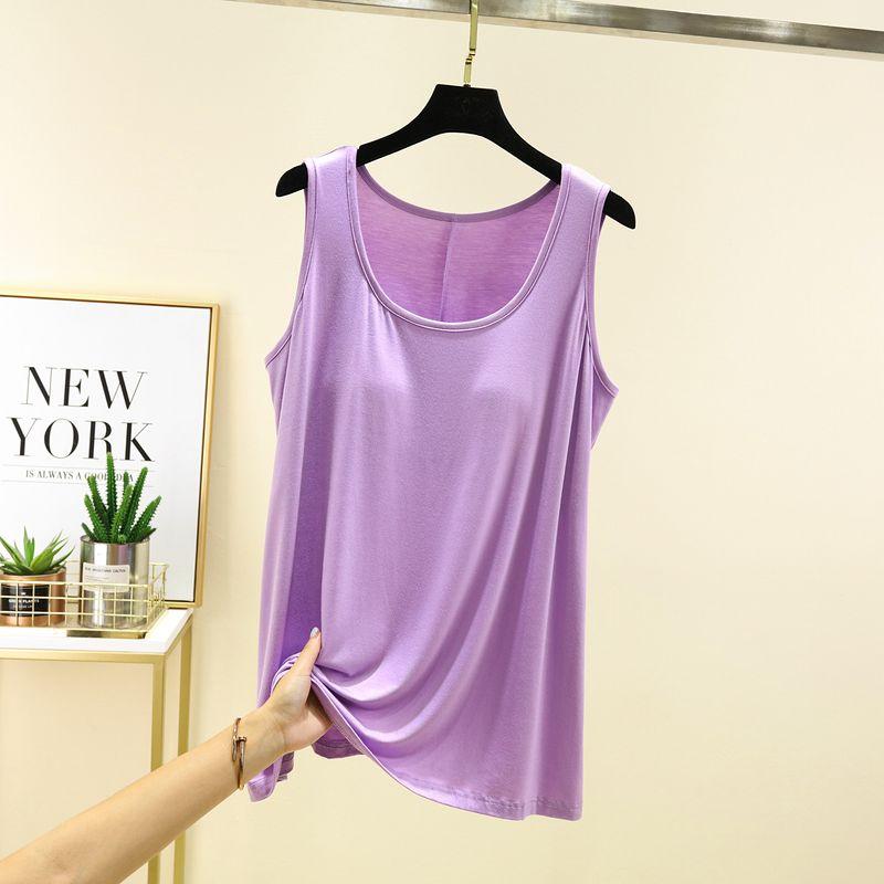 

Modal round Neck Wear-Free Bra Vest Women s Summer Thin and All-Matching Sleeveless Bottoming Shirt Pure Color Ribbon Chest Pad Tops Purple 2XL (75.00 kg-90.00 kg recommended