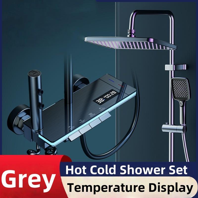 Smart Temperature Digital Display Shower Set Bathroom Rainfall Showers System Set Shower Faucet Full Set Booster Bath Nozzle