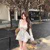 Double suit, middle invisible zipper, pure desire design embroidery dress, women's autumn long-sleeved waist skirt