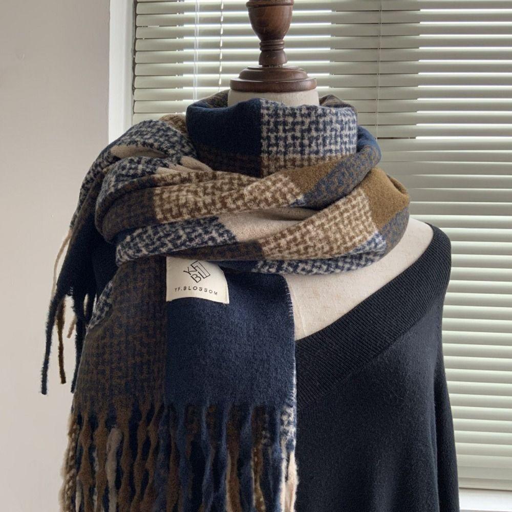 Lightweight Plaid Knitted Scarf Korean Style Winter Cashmere Shawl Fashion   Women/Men