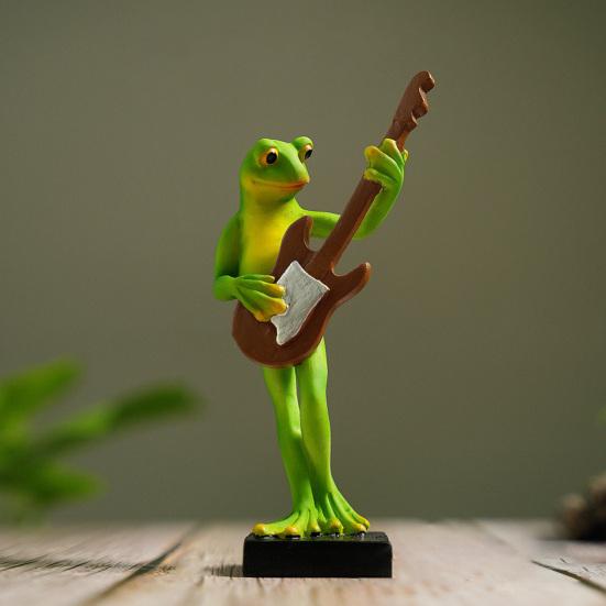 Musical Instrument Frog Figurine Cello Violin Saxophone Bass Frog Statue Resin Sculpture