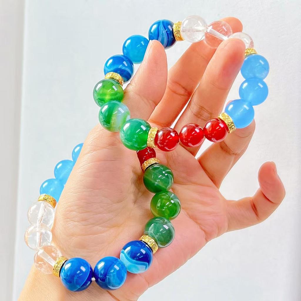 Design Sense Natural Red Chalcedony Blue Chalcedony Green Chalcedony White Crystal Design Sense Bracelet Bracelet
