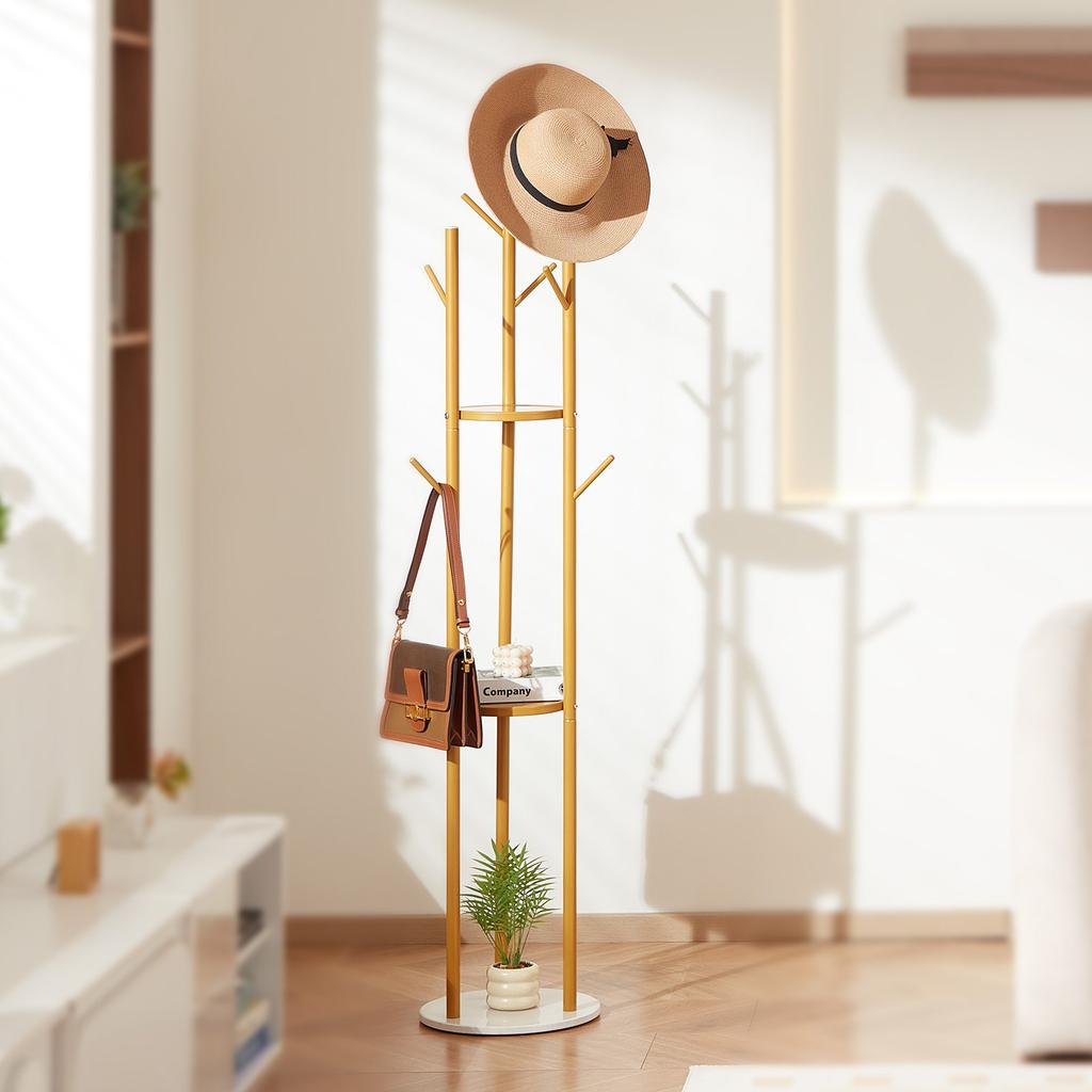 VEVOR Coat Rack, Freestanding Coat Rack Stand with Quartz Stone Base & 9 Hooks, Free Standing Hall Coat Tree for Entryway, Bedroom, Office