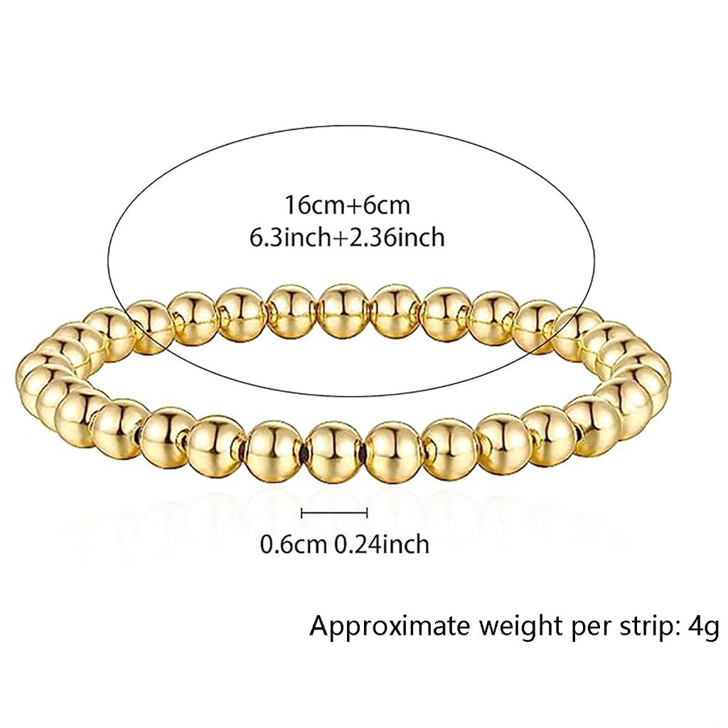 Stretcharmband med guldpläterade pärlor 3/4/5/6/8 mm stapelbart kulpärlarmband för kvinnor och män, trendigt stapelbart armband med zirkon, gåva