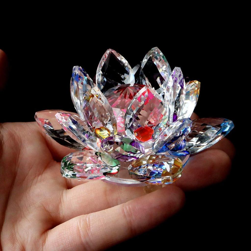 [GOLD STONE] Lotus Flower Ornament, Rainbow Colored Crystal Glass Suncatcher, Good Luck, Itenrya, Feng Shui Item, Purification
