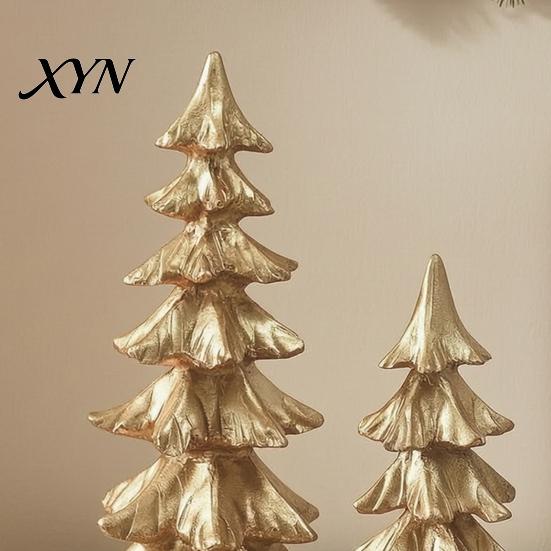 Christmas Gift Ideas 2Pcs Tree Ornaments, Vintage Gold Tabletop Decoration for Holiday Retro Style Decor Home And Fireplace Mantel Display,