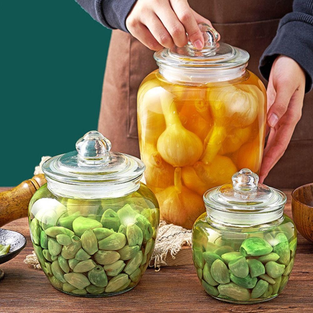Practical Transparent Glass Pickle Jar Sealed Large Capacity Kitchen Storage Jar Large Open Mouth Reusable Kimchi Jar Grains