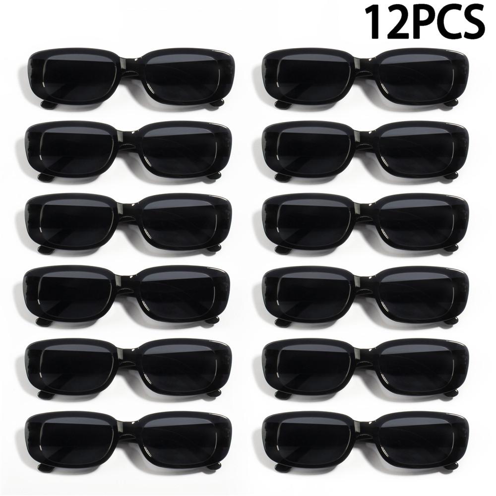 12PCS Vintage Black Square Sunglasses Woman Luxury Brand Small Rectangle Sun Glasses Female Gradient Clear Mirror